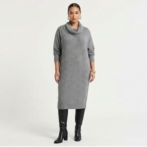 Express NEW Grey Cowl Neck Ribbed Sweater Dress Quiet Luxury Office Midi XL